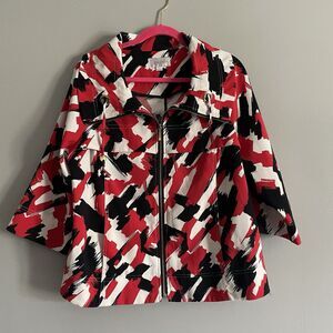 Women’s Erin London Jacket Large Red White Black Artsy